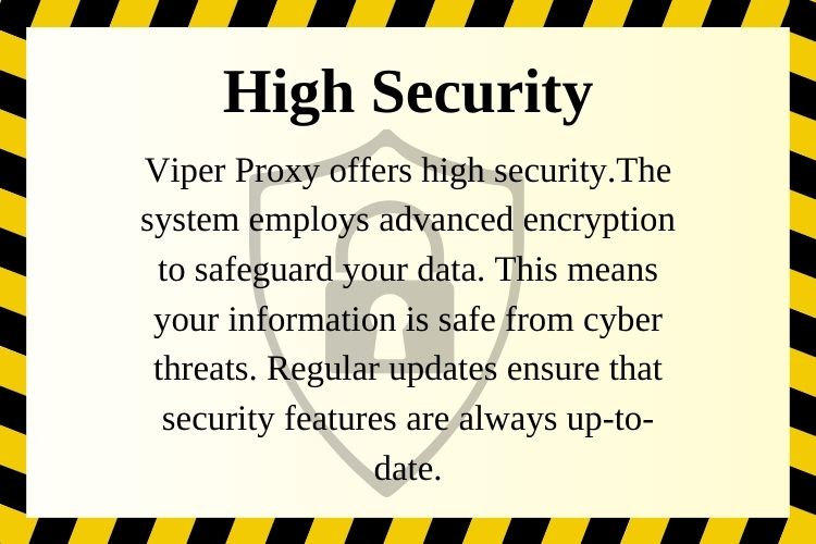 Viper Proxy offers high security.The system employs advanced encryption to safeguard your data. This means your information is safe from cyber threats. Regular updates ensure that security features are always up-to-date.